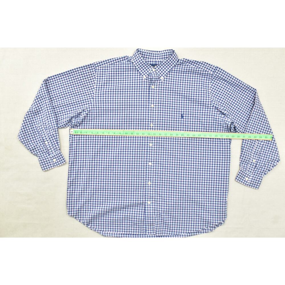 Ralph Lauren Shirt Men 2XB Blue Gingham Plaid 100% Cotton Stretch Long Sleeve - Picture 2 of 8